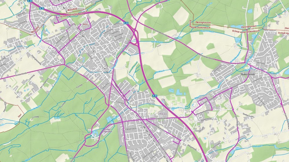 SEVAS Kartenausschnitt LKW-Navigationsdaten für NRW